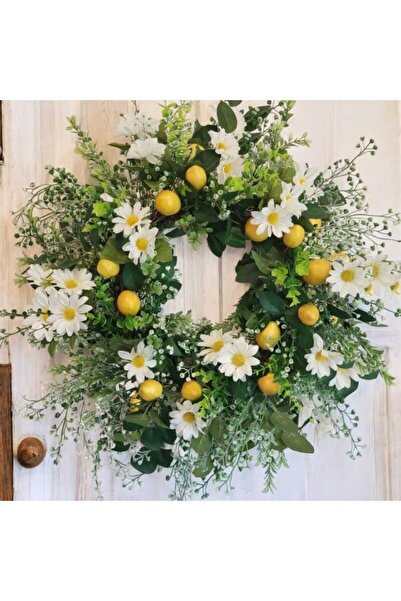 TASARİMECRN Limonlu papatyalı Kapı Süsü, Dekor, Çelenk, Hediye, Yapay Limon, ...