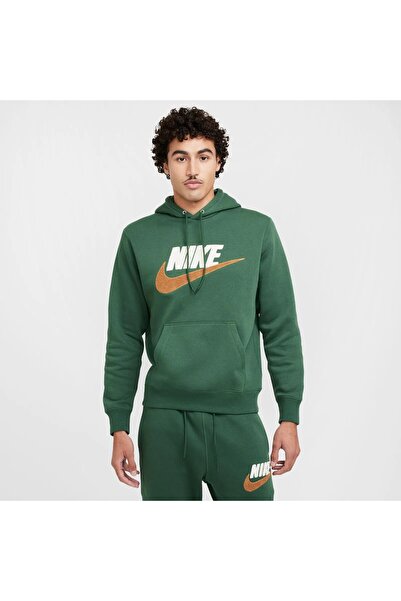 Nike Club Fleece Чоловічий зелений повсякденний світшот з рельєфним логотипом...