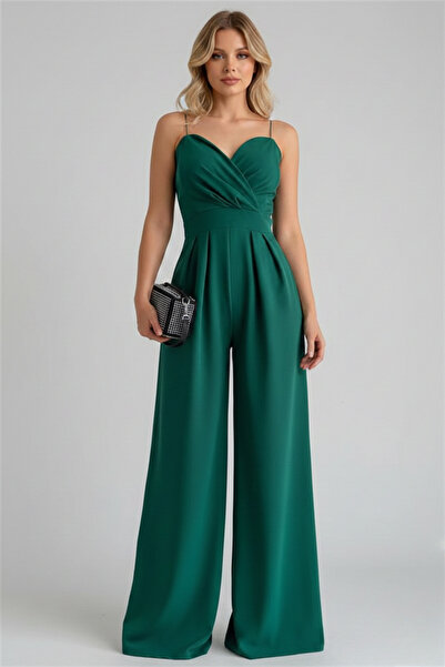 KHİ-ZAİ Women's Double-Breasted Collar Imported Crepe Fabric Jumpsuit