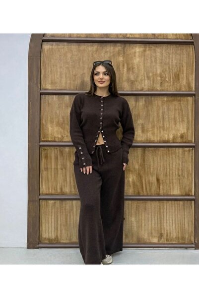 Sempre Women's Waist Detailed Snap Fastener Knitwear Double Set