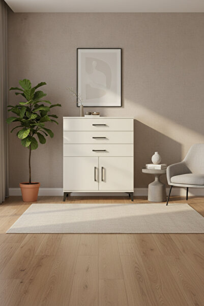 EnTrendMobilya Silva Şifonyer: 3 Çekmeceli, 2 Kapaklı Aytaşı Şifonyer (88x30x...