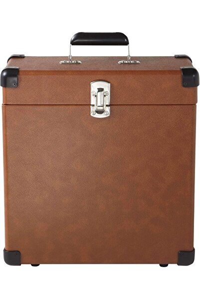 CROSLEY حقيبة CR401-TA لحمل أكثر من 30 ألبومًا، لون بيج داكن، مصنوعة من الفينيل