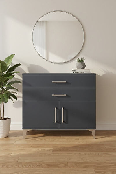 EnTrendMobilya Silva Şifonyer - Antrasit - 2 Çekmeceli, 2 Kapaklı, Tek Raflı ...