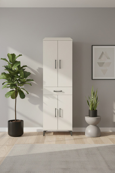 EnTrendMobilya Luna Dolap: 4 Raflı, Çekmeceli, 4 Kapaklı Aytaşı Gardırop (60x...