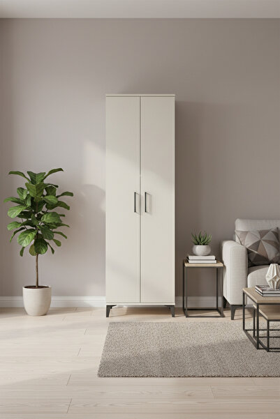 EnTrendMobilya Luna Dolap 3 Raflı 2 Kapaklı Tek Askılı 60x44x195 Aytaşı