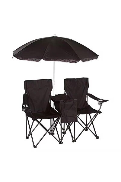 Generic Portable Double Folding Chair Set with Umbrella