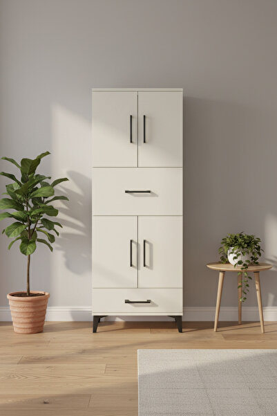 EnTrendMobilya Luna Dolap - 4 Raflı, 2 Çekmeceli, 4 Kapaklı Aytaşı Gardırop