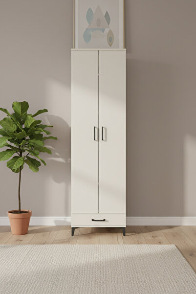 EnTrendMobilya Silva Dolap 5 Raflı Tek Çekmeceli 60x30x243 Aytaşı Dolap