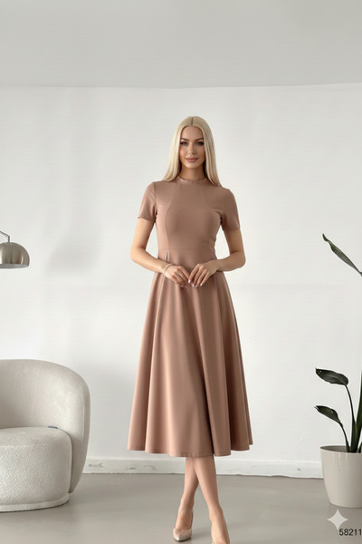 KHİ-ZAİ Women's Short Sleeve Pocket Long Crepe Fabric Dress