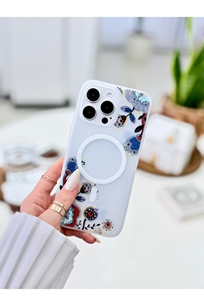 Go Aksesuar Iphone 16 Promax Gerçek Magsafe Çiçek Özellikli Baskılı Şeffaf Kılıf