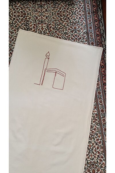 Özalp Decor El İşlemesi Keten Seccade | Kabe Motifli | Doğal Kumaş | Hediyelik