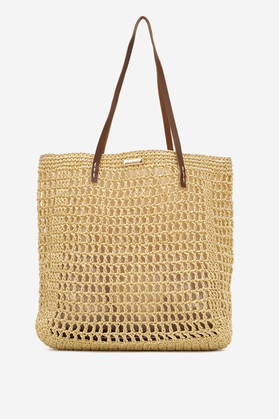 Dericlub حقيبة كتف نسائية مصنوعة يدويًا من القش ZY 25002 بيج
