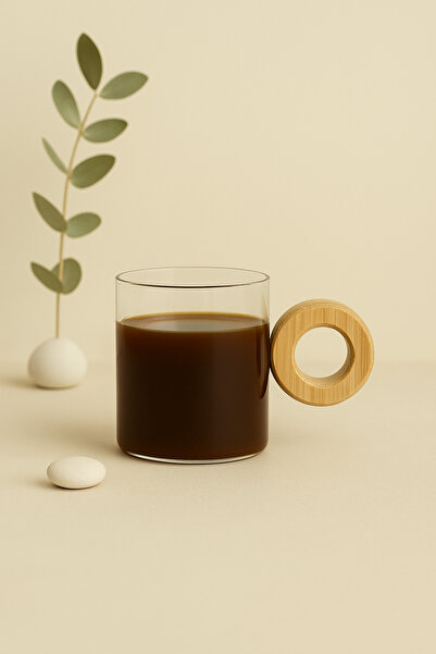 Kitchen Way Borosilicate 200ml Cup Mug with Bamboo Ring Handle Kw-1078