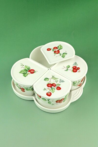 Bursa Porselen Dekor Strawberry 4-Piece Breakfast Set with Porcelain Lids