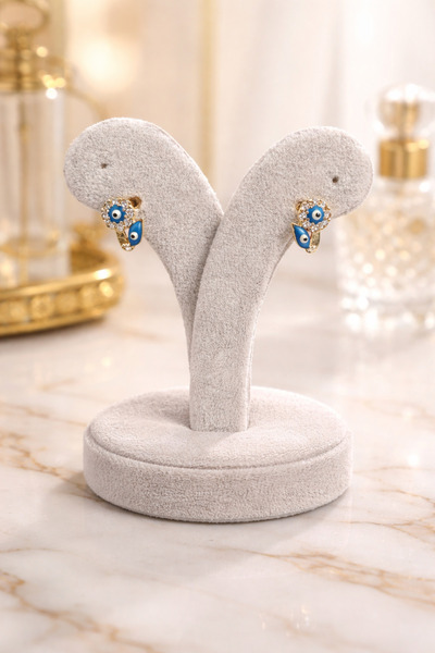 Utku Kuyumculuk 14 AYAR NAZAR MİNELİ ÇİÇEK MODEL ÇOCUK KÜPESİ