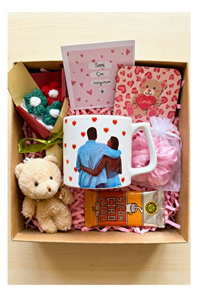glowoow Sevgililer Günü Hediye Seti - Kişiye Özel Kupa Solmayan Çiçek Ayıcık ...