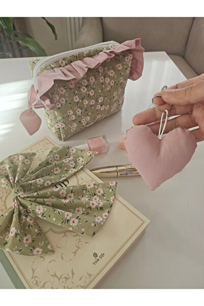 Evita Makyaj çantası+Toka+Anahtarlık Set