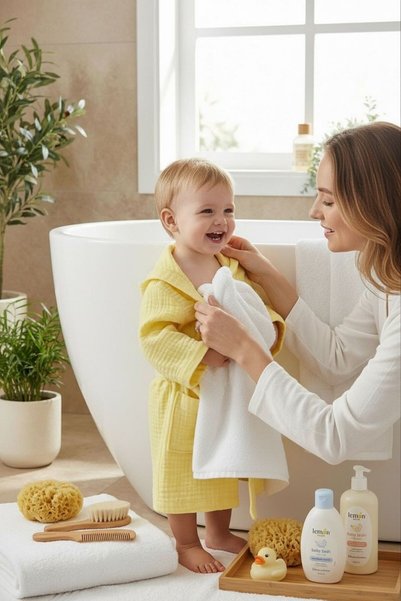 Limon's Baby 100% Cotton 4 Layer Muslin Lemon Yellow Children's Bathrobe