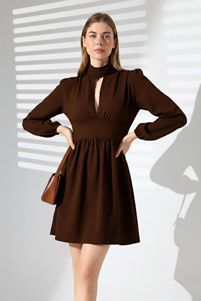 İntive Lingerie Women's Long Sleeve Low-Cut Zipper Crepe Fabric Dress