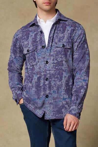 Abbate Legend Knitted Fabric Viscose Blend Overshirt Fit Plum Classic Collar ...