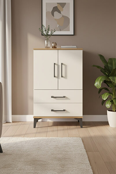 EnTrendMobilya Silva Komodin - Çam Aytaşı | 2 Çekmece, 2 Kapaklı, Raflı Komodin