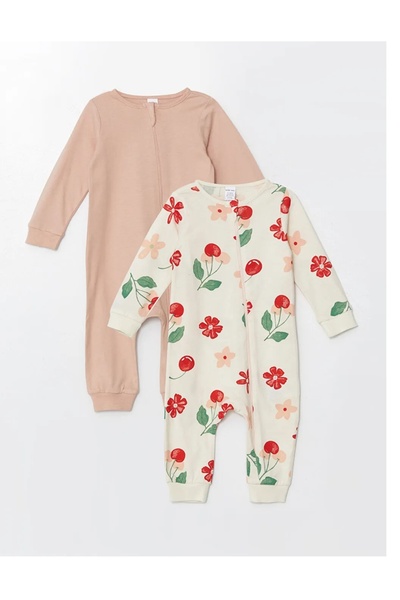 LC Waikiki Lcw Baby Pink Crew Neck Floral Baby Girl Romper 2Pcs