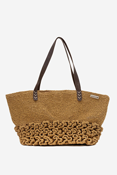 Dericlub حقيبة كتف نسائية مصنوعة يدويًا من القش ZY 25008 كتان