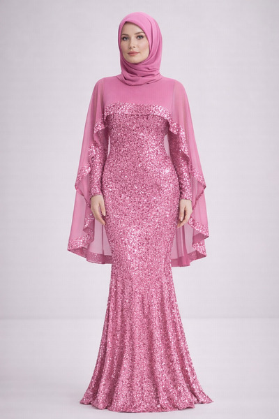 sweetyar Payet İşlemeli Pelerin Detaylı Uzun Abiye Elbise – Özel Gün Tesettür...