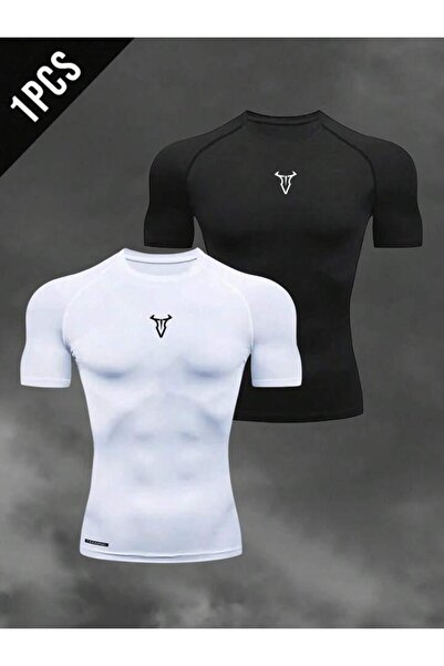 Machetta Erkek Minimal Baskı Fitness Gym 2'li Sporcu Tişörtü