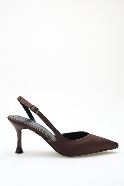 Redoxy Kadın Kahverengi Saten Tasarım Asimetrik Bantlı Sivri Burunlu İnce Top...