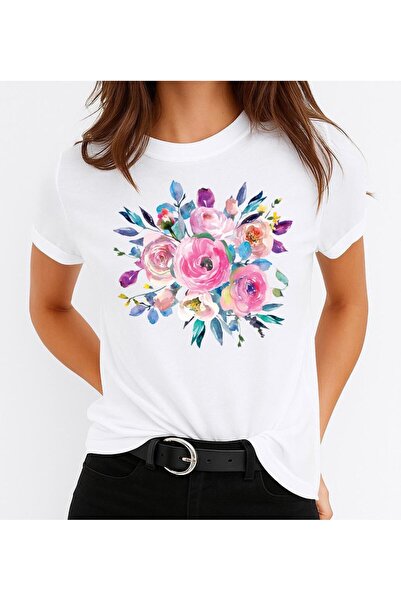 OEM Tricou de damă din bumbac cu flori