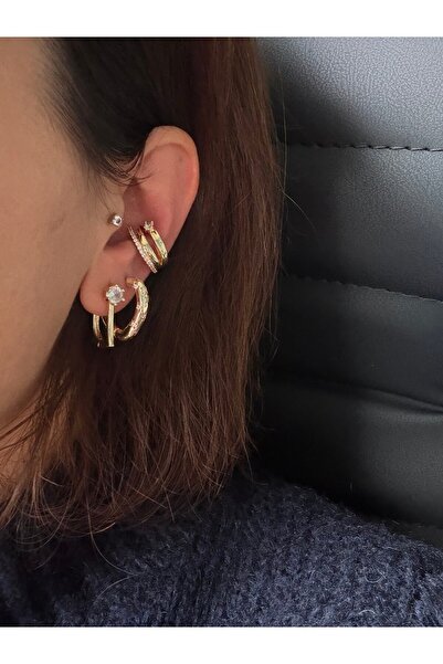 DGK COLLECTİON 14K gold renk,altın kaplama,tek taş detaylı tasarım earcuff