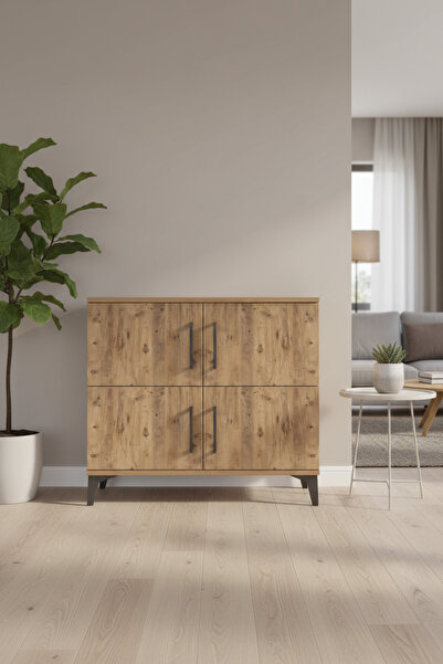 EnTrendMobilya Silva Şifonyer 3 Raflı 4 Kapaklı 88x30x80 Çam-Çam | Depolama Ç...