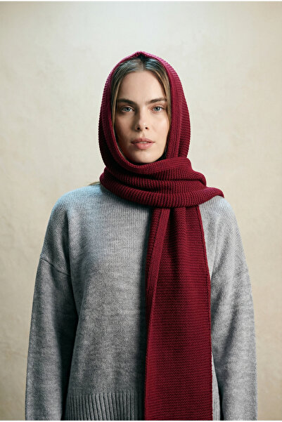 Shophia Eșarfă tricotată groasă cu glugă pentru femei – Roșu Claret