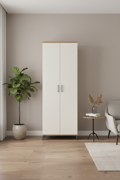 EnTrendMobilya Silva Dolap 5 Raflı 2 Kapaklı Çam-Aytaşı (88x30x243 cm)