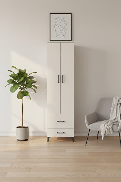 EnTrendMobilya Silva Dolap 4 Raflı 2 Çekmeceli 2 Kapaklı Aytaşı Gardırop