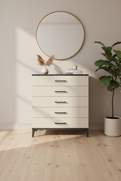 EnTrendMobilya Aura Şifonyer 5 Çekmeceli Antrasit-Aytaşı | Geniş ve Şık Tasarım