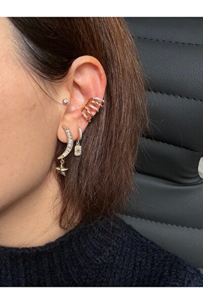 DGK COLLECTİON 14K gold renk,altın kaplama çoklu görünüm zarif earcuff