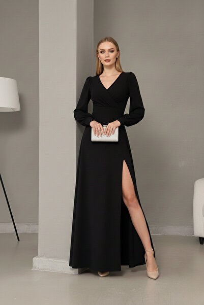 İntive Lingerie Women's Crepe Fabric Front Knot Detail Maxi Length Long Sleev...