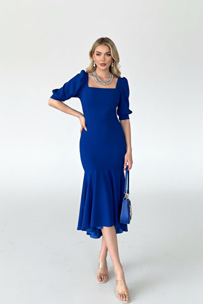 İntive Lingerie Women's Crepe Fabric Square Neck Balloon Sleeve Fish Model Mi...