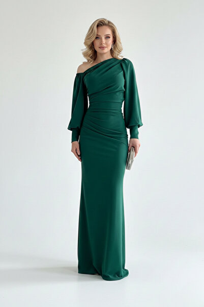 İntive Lingerie Women's One Shoulder Open Detail Imported Crepe Fabric Maxi L...