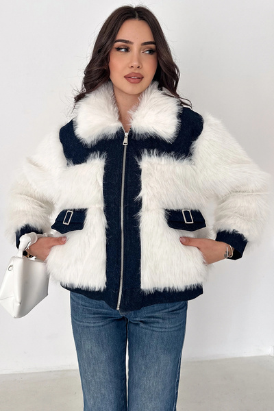 AsprinFashion Denim Garnished Plush Coat