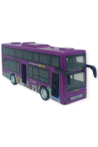 Can Ali Toys Sesli Işıklı Çift Katlı Otobüs 20 cm - Mor