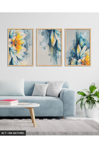 Evinemoda Pictură pe lemn înrămată în 3 piese, cu aspect de acuarelă, floare ...