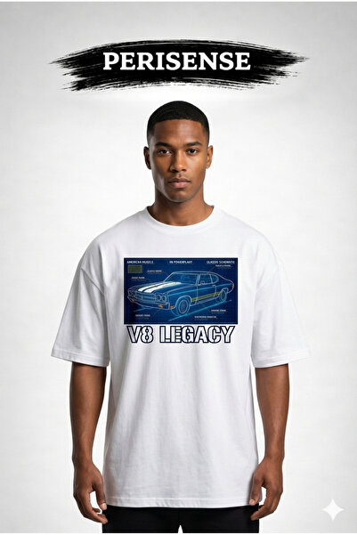 PERISENSE Tricou unisex oversize din bumbac pieptănat premium, cu imprimeu BL...