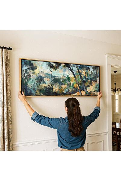 woodhomeworks Tek Parça Gerçek Ahşap Yatay Panorama Çerçeveli Tablo çiçekleri...