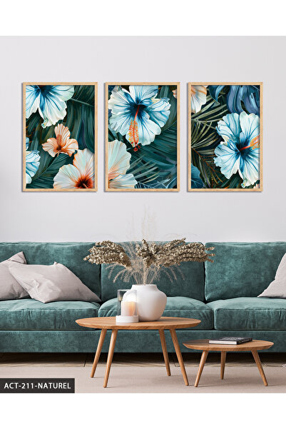 Evinemoda Listovi i šareni cvetovi, slika u drvenom okviru, 3 dela