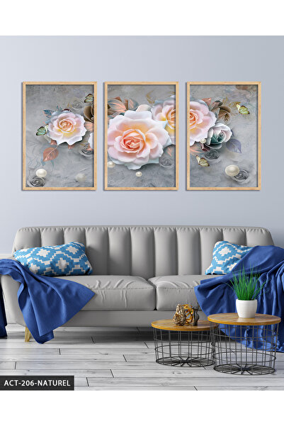 Evinemoda Biser i ruža, 3-dijelna slika u drvenom okviru ACT