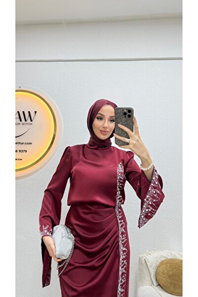 waw tesettür Taş İşlemeli Yeni Sezon Abiye