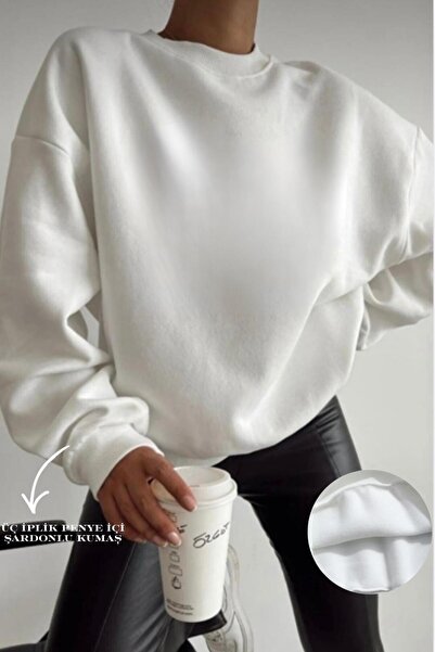 CAST COLLECTİON Γυναικείο λευκό απλό φούτερ με λαιμόκοψη ποδηλάτου